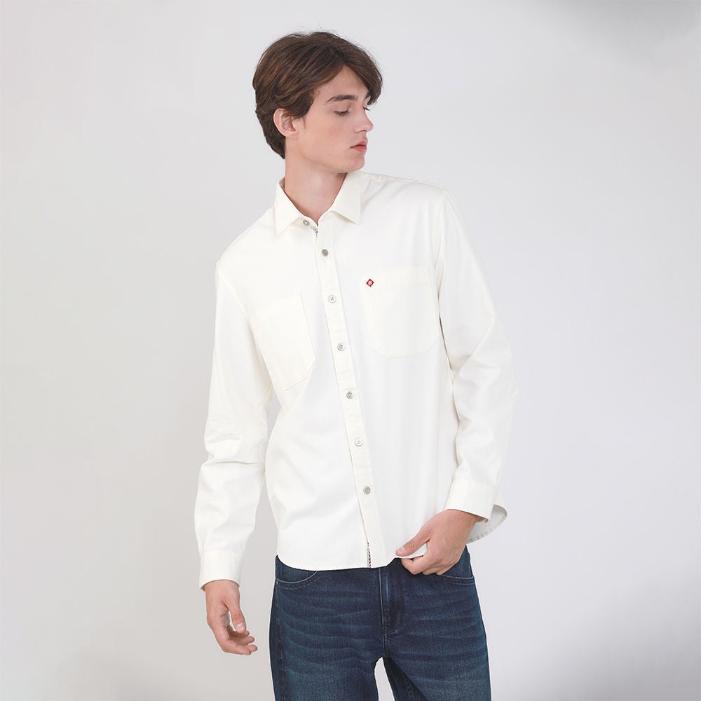 e-Tax | 30.0% OFF Sleeves John ANYWHERE Henry Shirts Long (Regular Fit) White on GO Men\'s