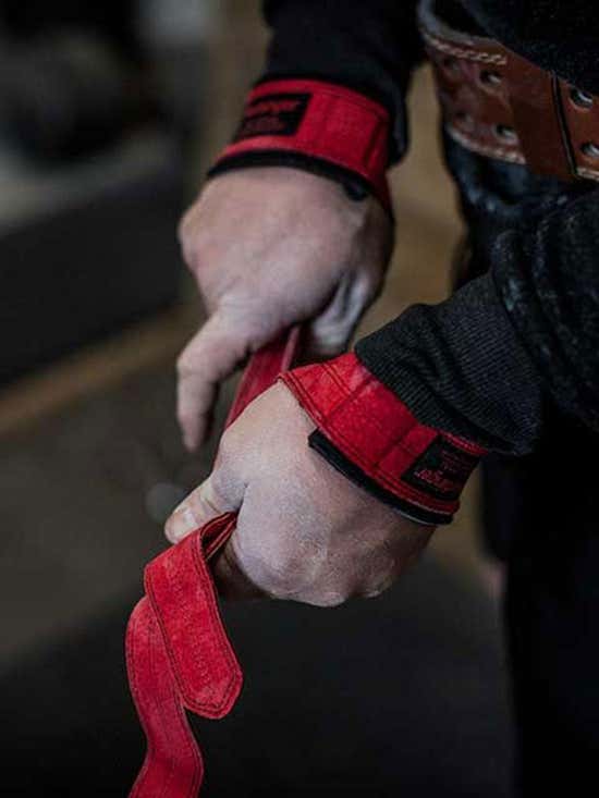 e-Tax  20.0% OFF on HARBINGER Padded Leather Lifting Straps 16145 Red  Freesize