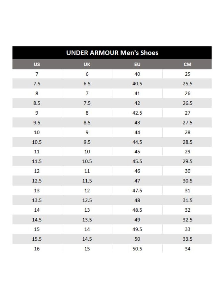 Under armour men's sales shoe size chart