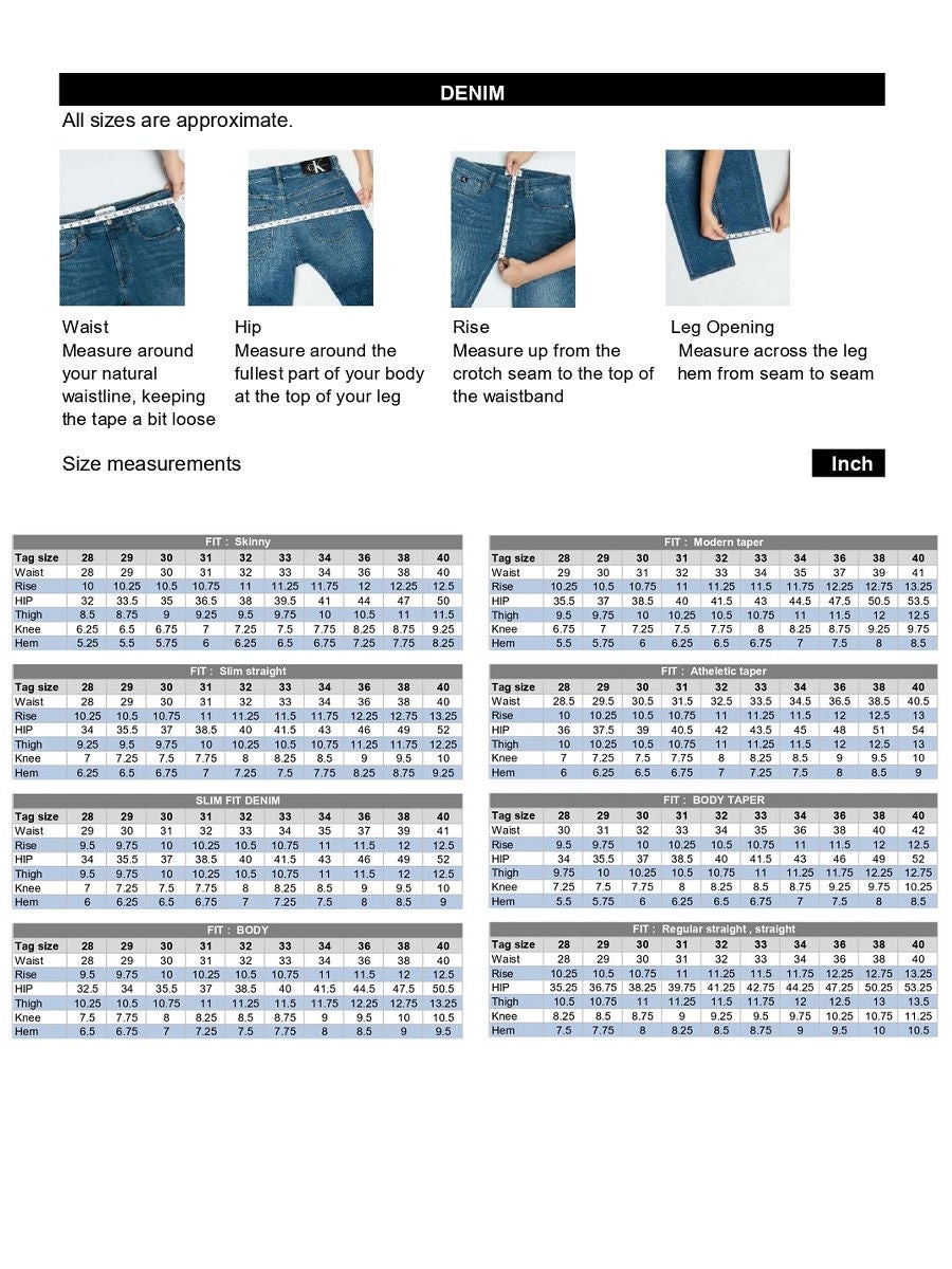 Calvin klein size best sale chart