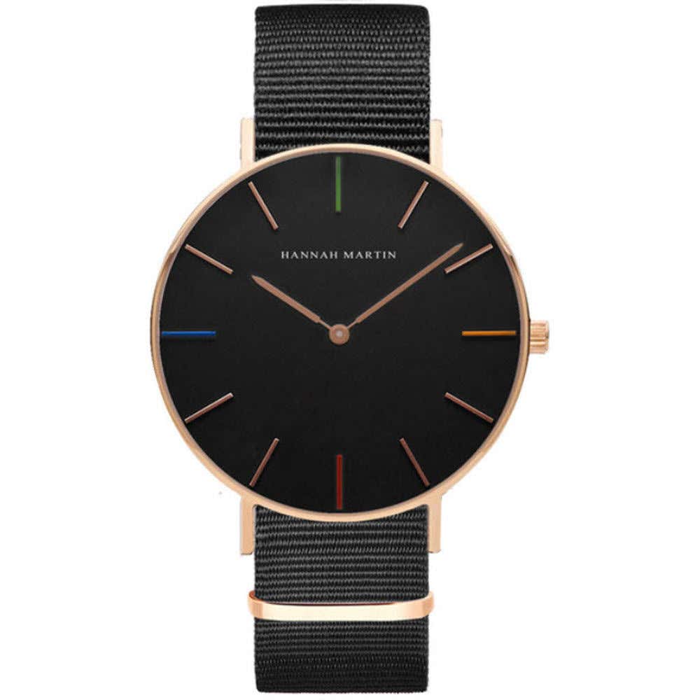 59.58% OFF on HANNAH MARTIN UnisexWatch gents wristwatch leather strap  Luxury Watches models Fashion HM3690-BK black