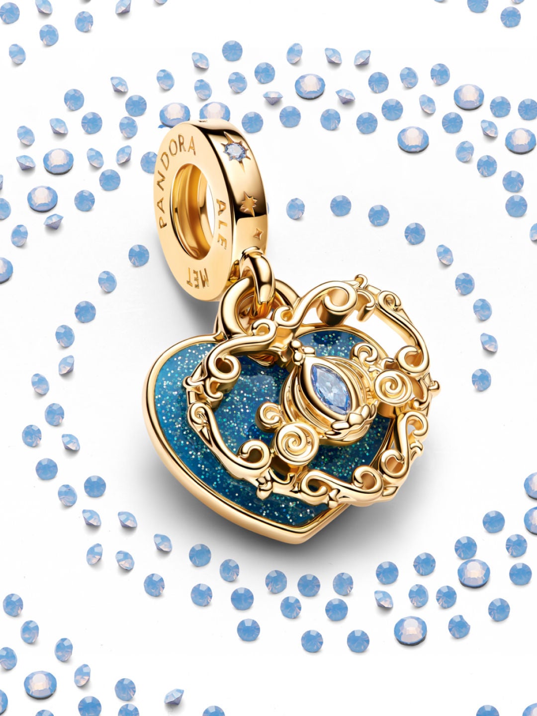 Disney Cinderella's Carriage & Heart Double Dangle Charm, Gold plated