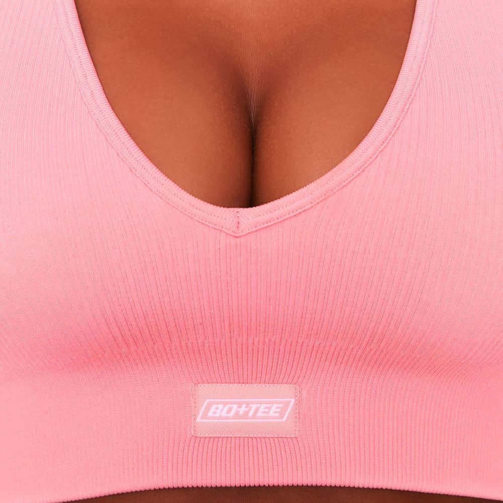 Bo+Tee Coral - Be The Best Ribbed Plunge Neck Sports Bra 