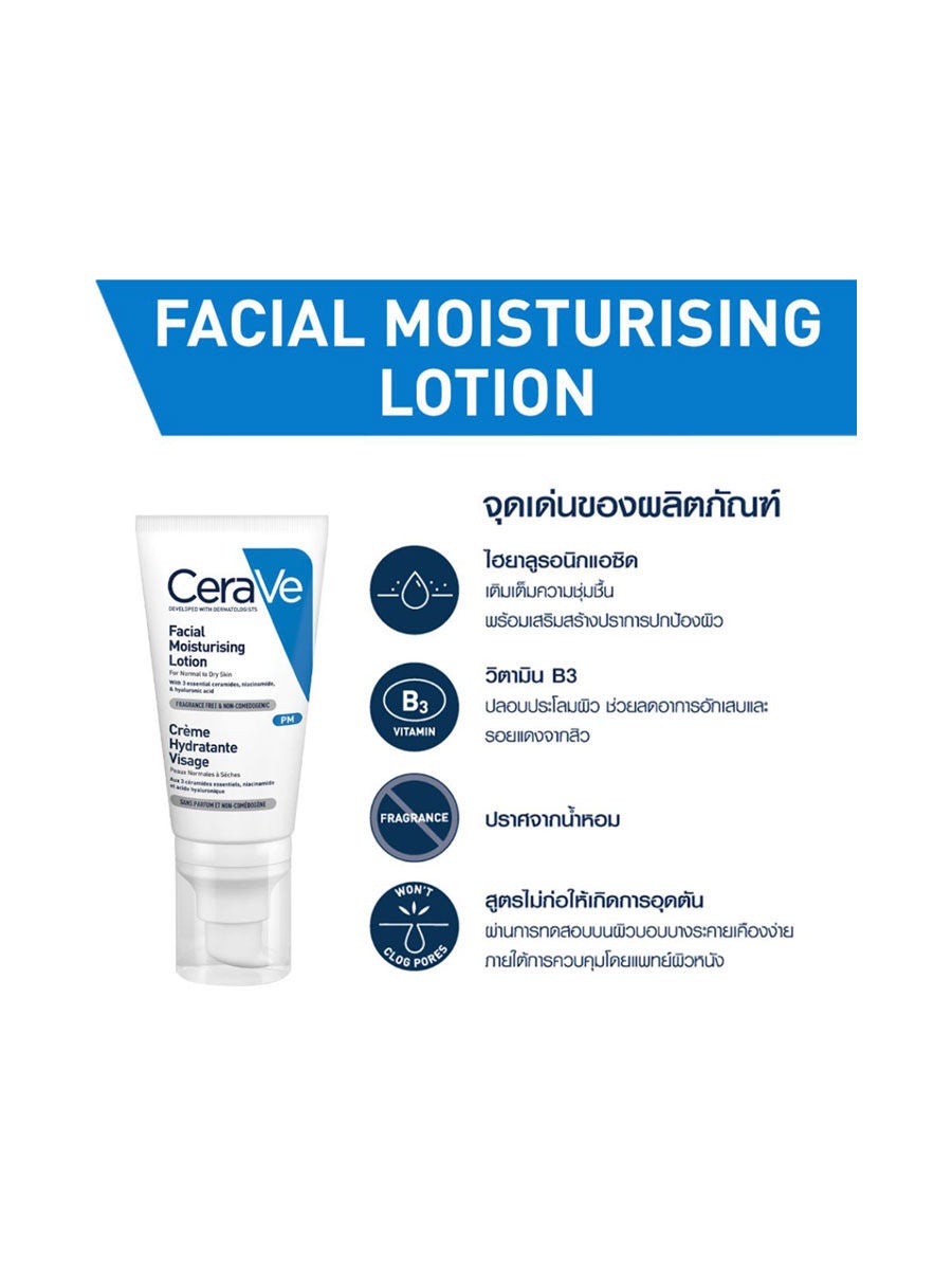 CERAVE PM Facial Moisturizing Lotion 52 ml Set (Free! SA Smoothing Cleanser  20ml)