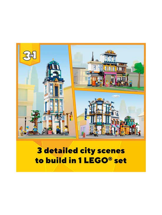 LEGO Creator Main Street 31141 Building Toy Set, 3 in 1 Features a Toy City  Art Deco Building, Market Street Hotel, Café Music Store and 6