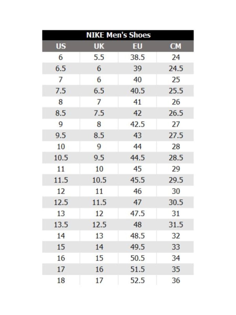 Nike zoom fly size clearance chart