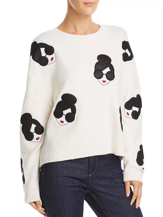 ALICE AND OLIVIA Gleeson Stace Face Pullover White - Central.co.th