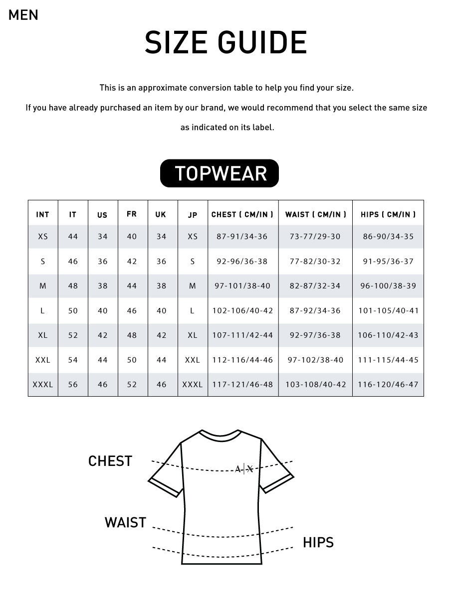 Armani exchange t shirt size best sale chart
