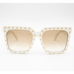 WHITE CELINE White Square Gold Studded Sunglasses with Gradient Brown Lens