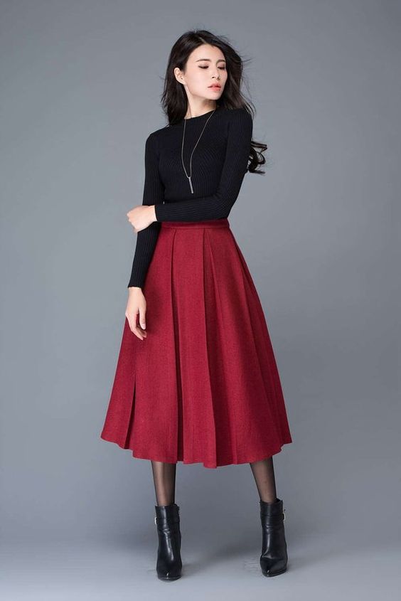 chirstmas party fashion 7 - Red Wool Skirt
